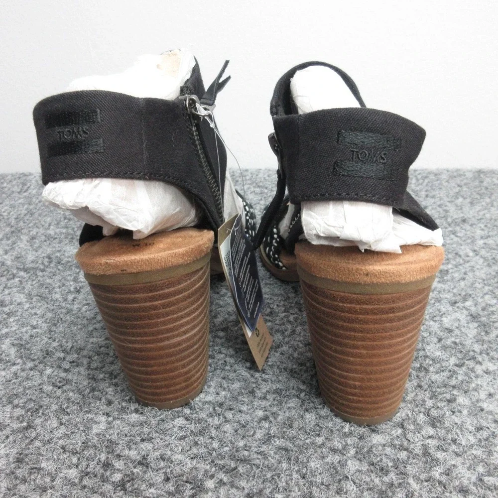 TOMS Majorca Cutout Sandals Womens Size 10 Black Strappy Woven Block Heel Zip